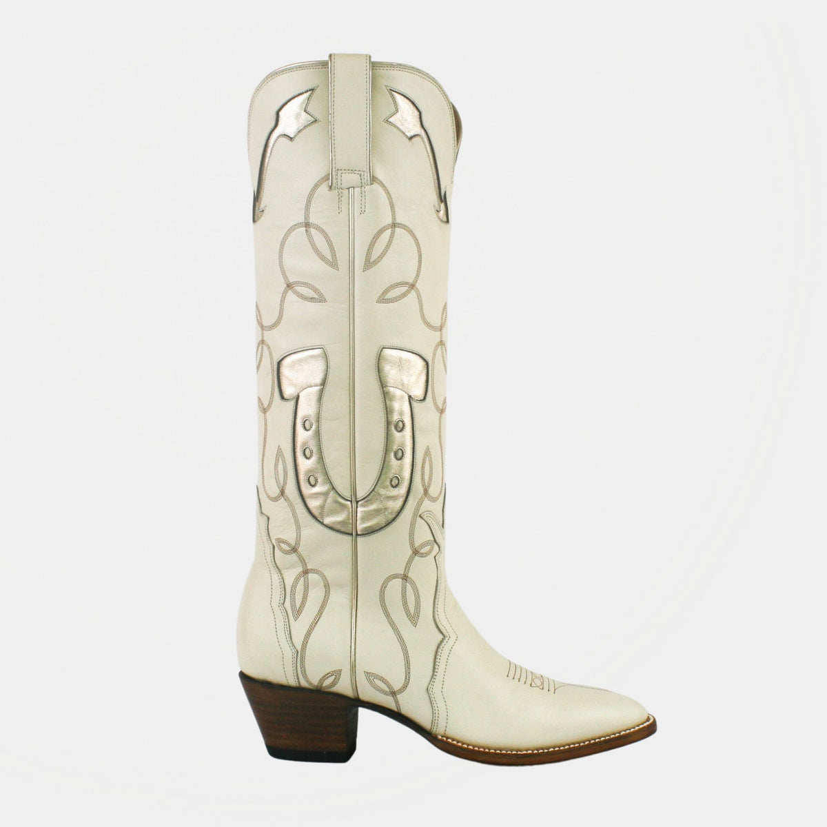 Breann western boot with off white background