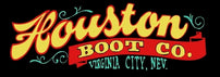 Houston Boot Co reading 'Houston Boot Co.' in large yellow-orange lettering with red outlines, a red banner below, and 'Virginia City, Nev.